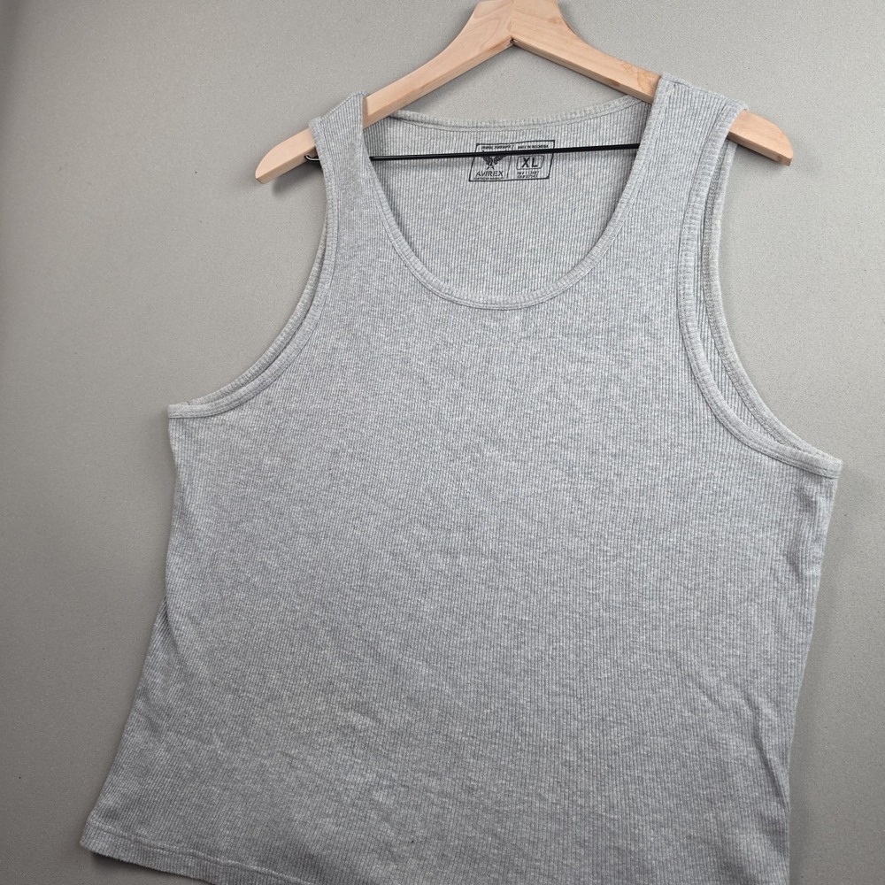 Avirex Mens XL Gray Ribbed Tank Top A-Shirt Eagle‎ Logo Pre-Owned Y2K Cotton Gym